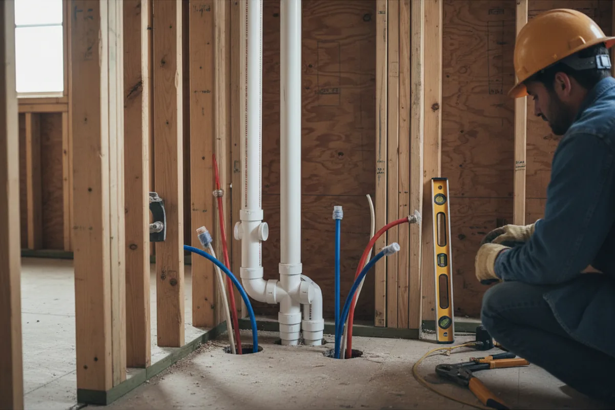Drain and supply rough-in during Sump Pump Repair in Forest